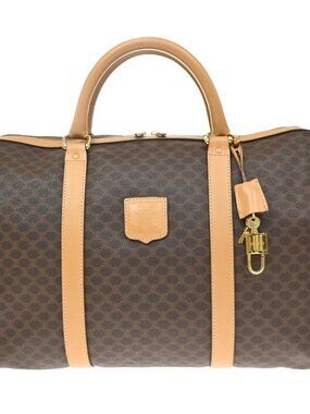 CELINE Logo Macadam Pattern Travel Hand Bag PVC Leather Brown GHW Italy 78RQ148
